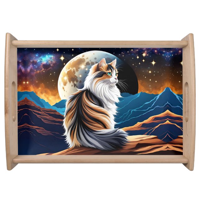 Dilute Calico Cat and Desert Moon Serving Tray (Front)