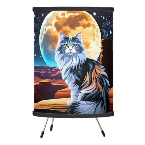 Dilute Calico Cat and Desert Moon Tripod Lamp