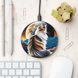 Dilute Calico Cat and Desert Moon Wireless Charger