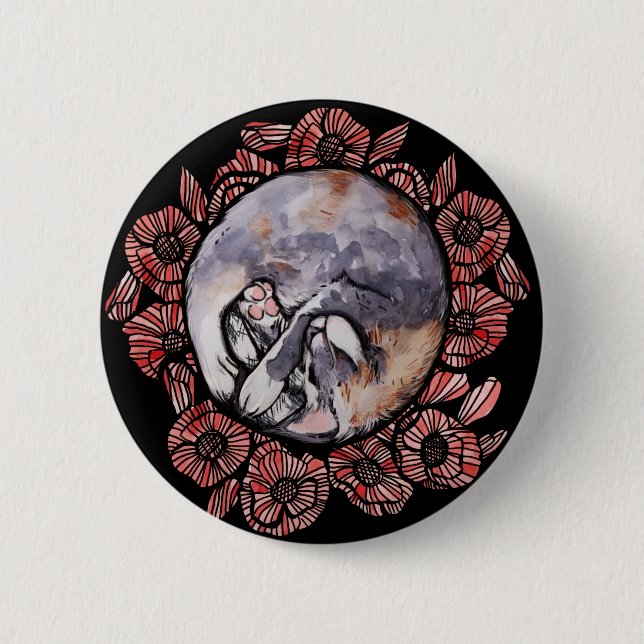 Dilute Calico Kitty Cat Red Poppy Flower Cats      Button (Front)