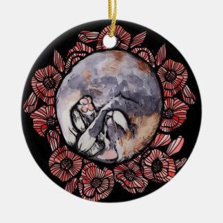 Dilute Calico Kitty Cat Red Poppy Flower Cats Ceramic Ornament