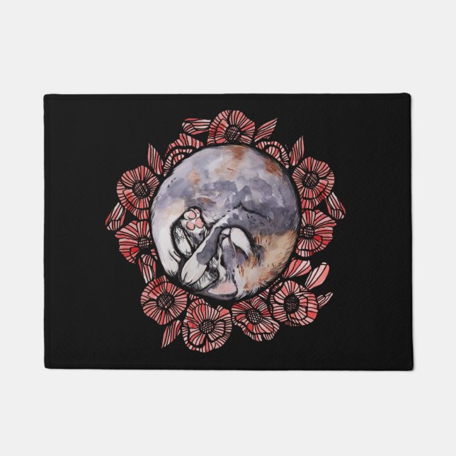 Dilute Calico Kitty Cat Red Poppy Flower Cats      Doormat (Front)