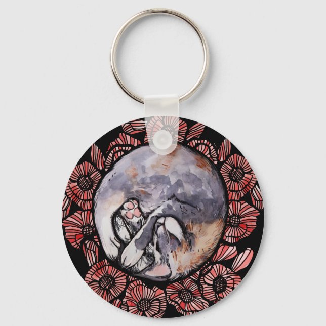Dilute Calico Kitty Cat Red Poppy Flower Cats      Keychain (Front)