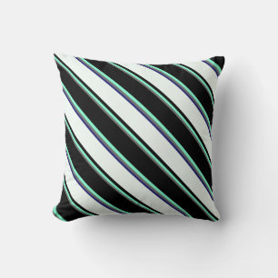 Dim Gray, Aquamarine, Black, Mint Cream & Blue Throw Pillow