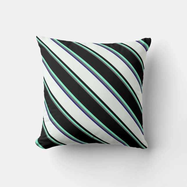 Dim Gray, Aquamarine, Black, Mint Cream & Blue Throw Pillow (Front)