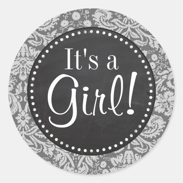 Dim Gray Damask; Retro Chalkboard Classic Round Sticker (Front)