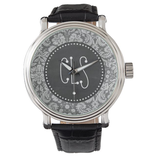 Dim Gray Damask; Retro Chalkboard Watch (Front)