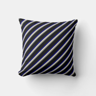 Dim Gray, Dark Gray, Light Yellow, Blue, and Black Throw Pillow