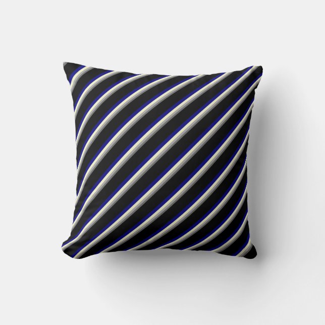 Dim Gray, Dark Gray, Light Yellow, Blue, and Black Throw Pillow (Front)