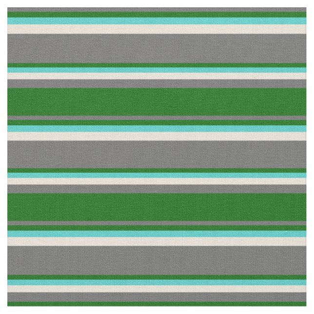 Dim Gray, Dark Green, Turquoise, and Bisque Lines Fabric (Close Up)