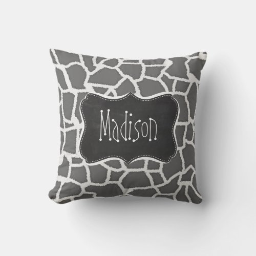 Dim Gray Giraffe Animal Print Chalkboard Throw Pillow