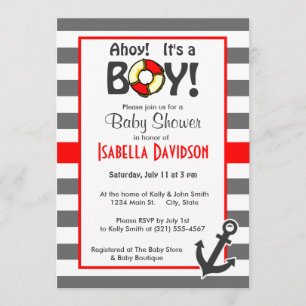 Dim Gray Horizontal Stripes; Nautical Anchor Invitation