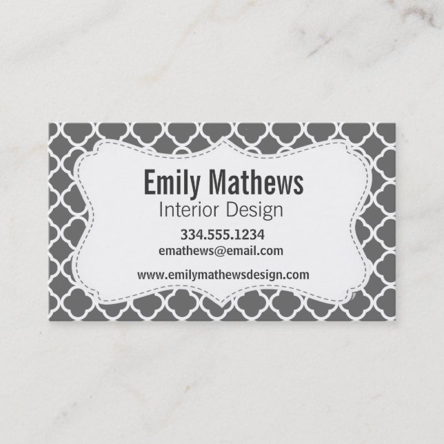 Dim Gray Quatrefoil Business Card (Front)