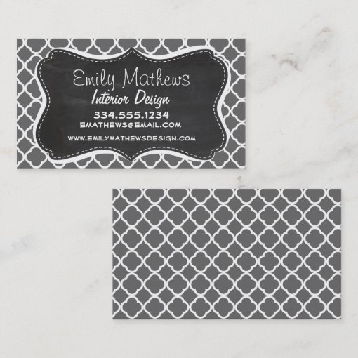 Dim Gray Quatrefoil; Chalkboard look Business Card Zazzle