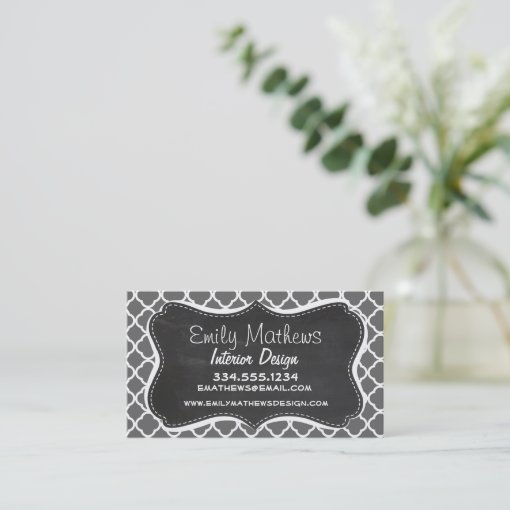 Dim Gray Quatrefoil; Chalkboard look Business Card Zazzle
