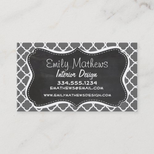 Dim Gray Quatrefoil; Chalkboard look Business Card Template