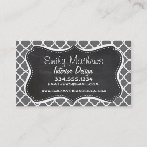 Customizable Dim Gray Quatrefoil; Chalkboard look Business Card Template