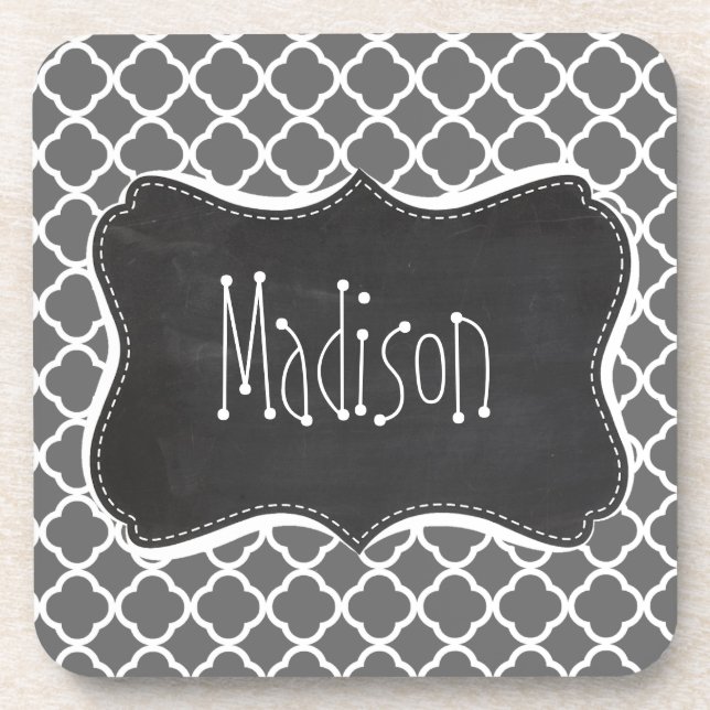 Dim Gray Quatrefoil; Chalkboard look Coaster (Front)