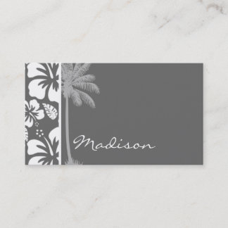 Dim Gray Tropical Hibiscus; Palm Tree Business Card