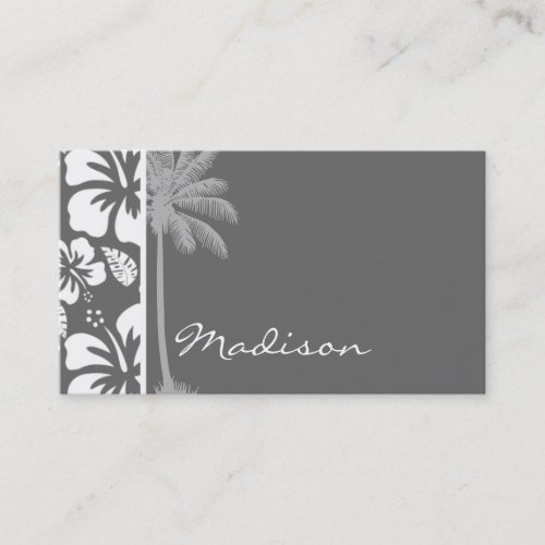 Dim Gray Tropical Hibiscus Palm Tree Business Card