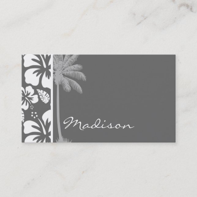 Dim Gray Tropical Hibiscus; Palm Tree Business Card (Front)