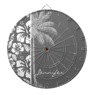 Dim Gray Tropical Hibiscus; Palm Tree Dartboard With Darts