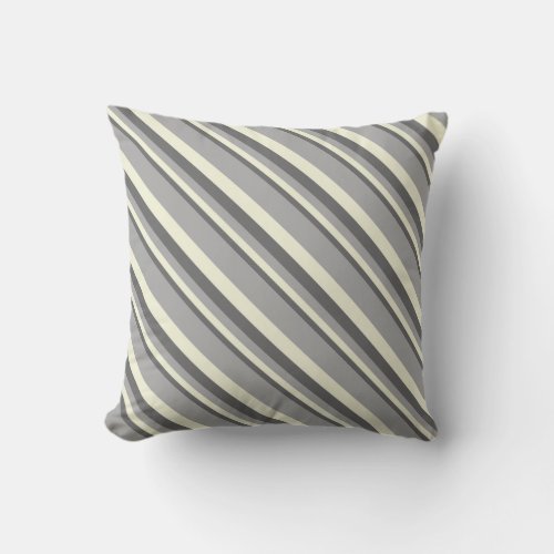 Dim Grey Beige and Dark Gray Stripes Pattern Throw Pillow