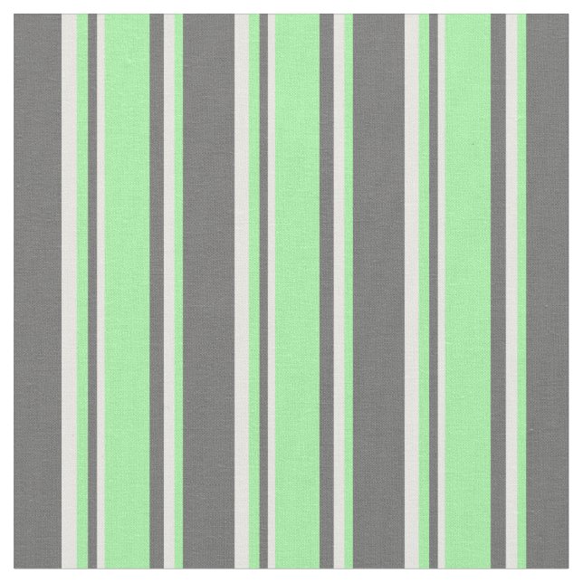 Dim Grey, Green & White Stripes/Lines Pattern Fabric (Close Up)