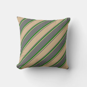 Dim Grey, Tan, and Green Lines Throw Pillow