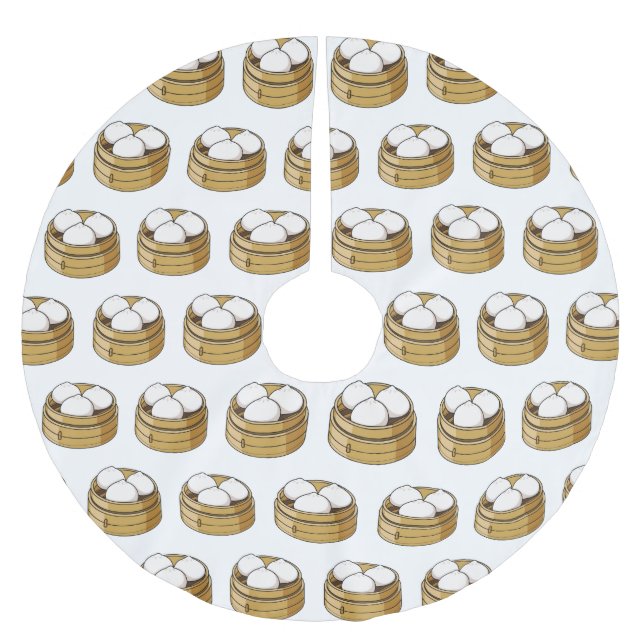 Dim sum cartoon illustration  brushed polyester tree skirt (Front)