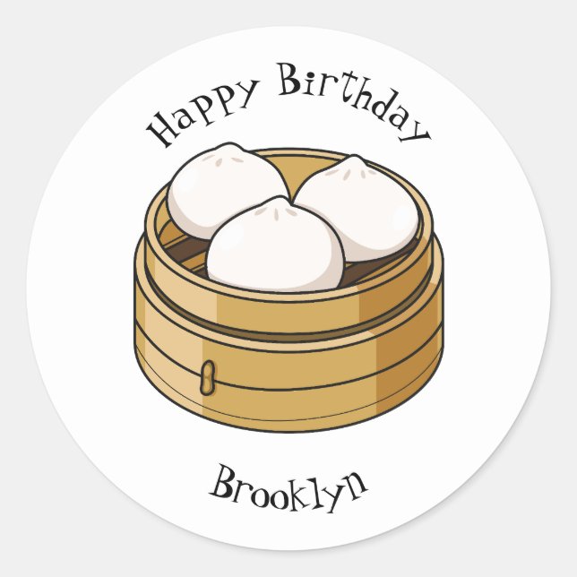 Dim sum cartoon illustration classic round sticker (Front)