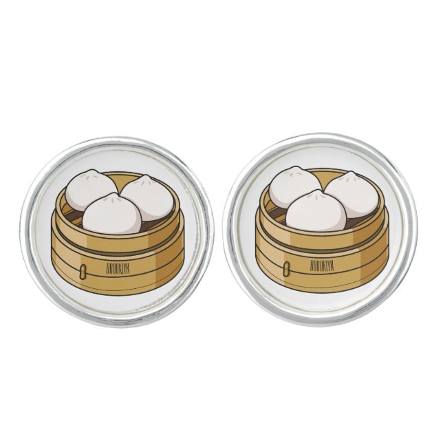 Dim sum cartoon illustration cufflinks (Front)
