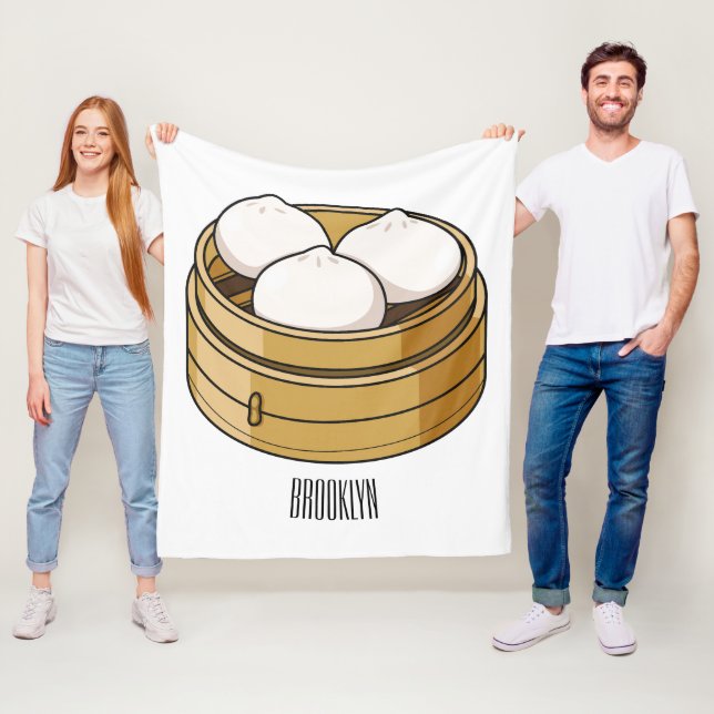 Dim sum cartoon illustration fleece blanket (In Situ)
