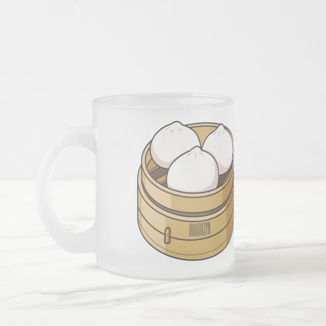 Dim sum cartoon illustration frosted glass coffee mug (Left)