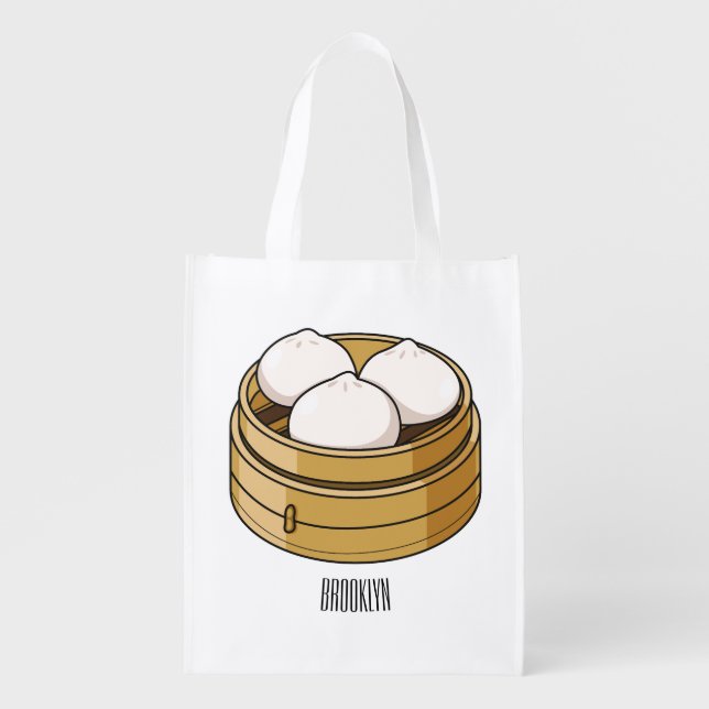 Dim sum cartoon illustration grocery bag (Front)