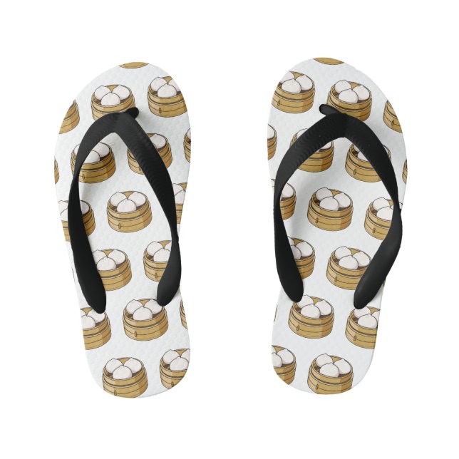 Dim sum cartoon illustration kid's flip flops (Footbed)