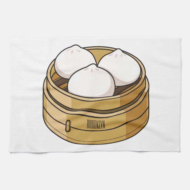 Dim sum cartoon illustration  kitchen towel (Horizontal)