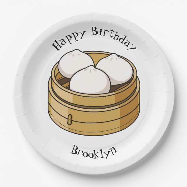 Dim sum cartoon illustration  paper plates (Front)