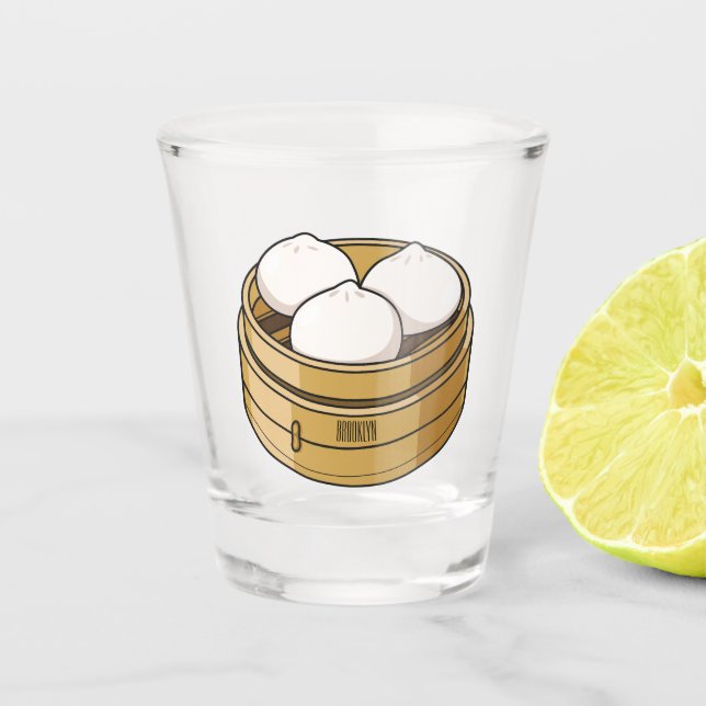 Dim sum cartoon illustration shot glass (Front)