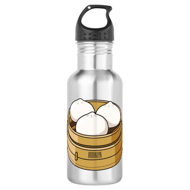 Dim sum cartoon illustration stainless steel water bottle (Front)