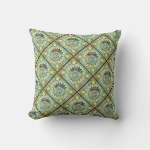 Dimensional Celestial Sun Teal Throw Pillow