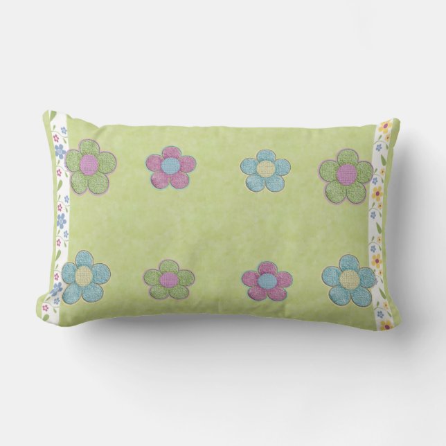 Dimensional Flowers (lime) Lumbar Pillow (Front)