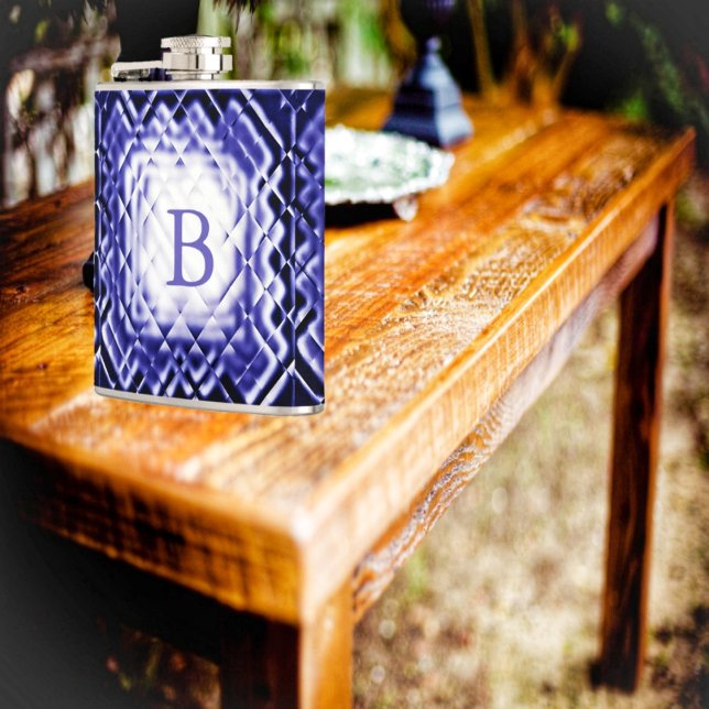 Dimensional Square-Navy-B Flask (Choose your own personal monogram, with the jewel-toned design of Dimensional Square-Navy-B Flask!)