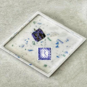 Dimensional Square-Navy-PS Silver Finish Lapel Pin