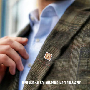 Dimensional Square-Red-S Silver Finish Lapel Pin
