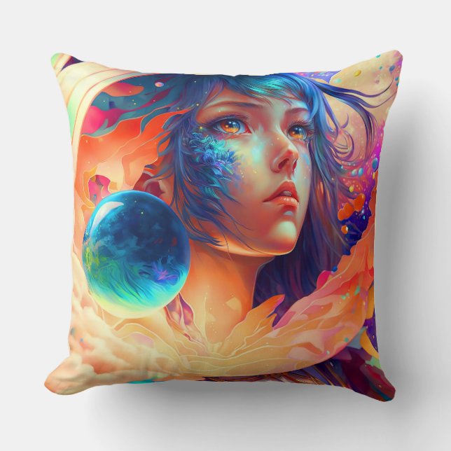 Dimensions Child - Colorful Female Throw Pillow  (Front)