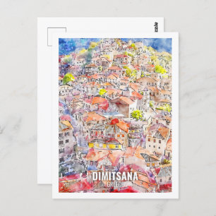 Dimitsana Greece Famous Travel Watercolor Sketch Postcard