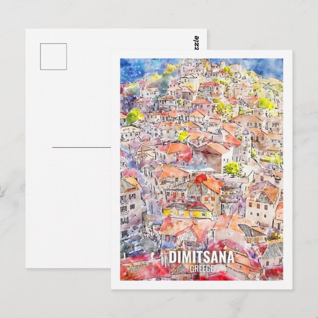 Dimitsana Greece Famous Travel Watercolor Sketch Postcard (Front/Back)