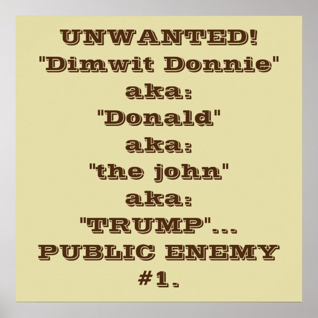"Dimwit Donnie" Trump, public enemy #1 poster (Front)