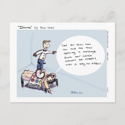 Dimwitz Unicycle Massage Postcard by Brad Hines Postcard